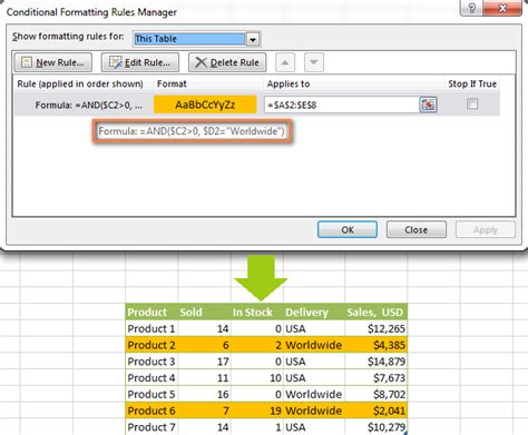 Excel conditional formatting formulas