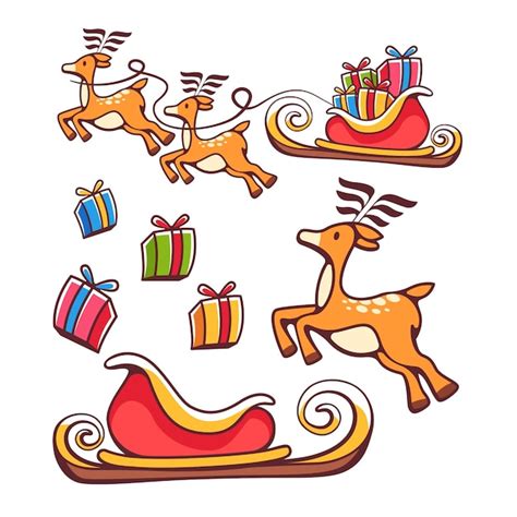 Premium Vector | Set of christmas gifts reindeer and sleigh in cartoon ...