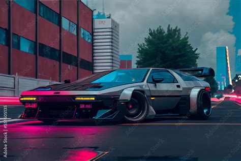 Sports cyberpunk futuristic car on a neon cyberpunk background in the ...