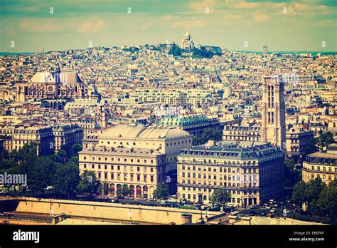 Paris aerial view, France - vintage toned photo Stock Photo - Alamy