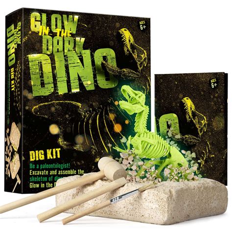 Eduman 3D Dino Fossil Dig Kit, Glow in the Dark Dinosaur Skeleton Dig Kit, STEM Science Dig Gift ...