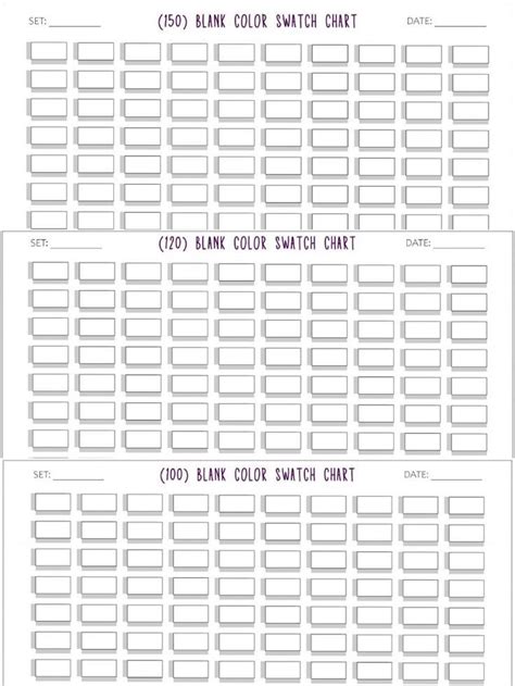 Free Printable (100,120,150) Blank Color Swatch Chart Template [PDF ...