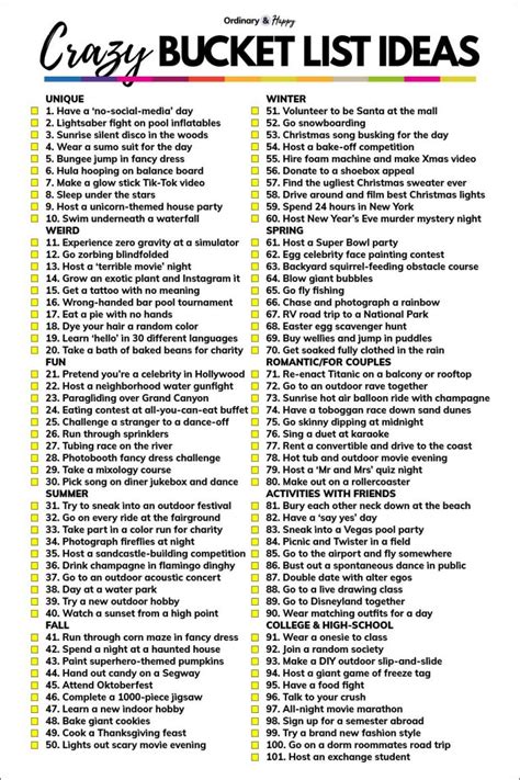 100+ Crazy Bucket List Ideas - Ordinary and Happy