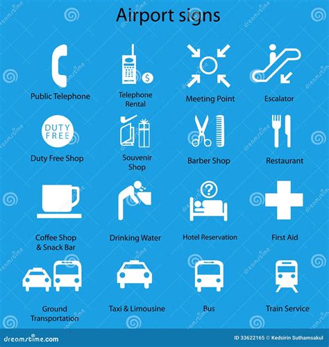 Set Of Airport Signs And Symbols On Blue Royalty Free Stock Photo - Image: 33622165