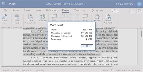 How to check a word count in Microsoft Word Online?