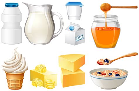 Dairy products set with milk and honey 293952 Vector Art at Vecteezy