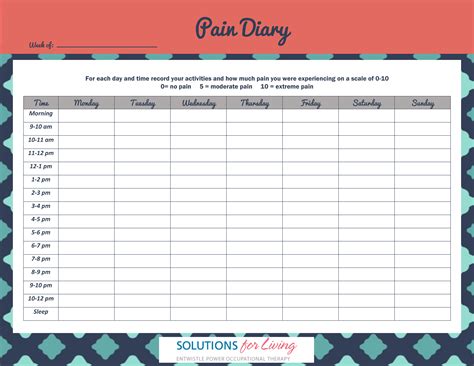 Free Printable Pain Diary Template - PRINTABLE TEMPLATES