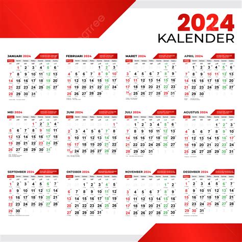 2024 Calendar Full Month Cool And Red Color Vector, 2024 Calendar, 2024 ...