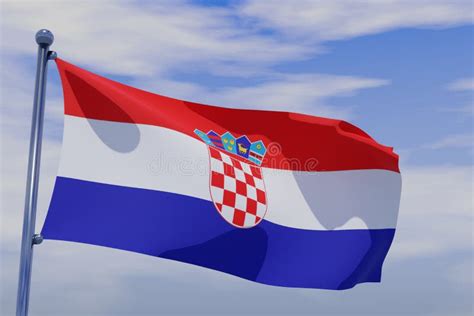 Illustration of Waving Flag of Croatia with Chrome Flag Pole in Blue ...