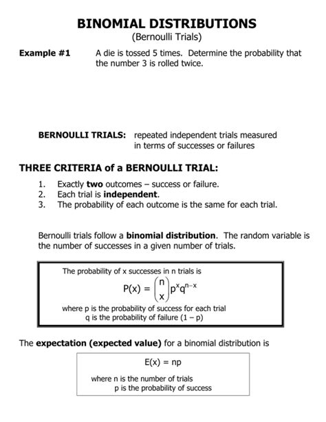 BINOMIAL DISTRIBUTIONS (Bernoulli Trials)