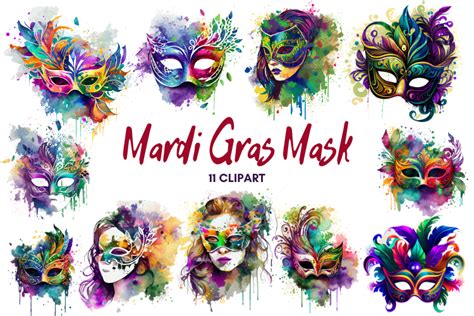 Mardi Gras Mask Watercolor Cliparts Graphic by Markicha Art · Creative ...