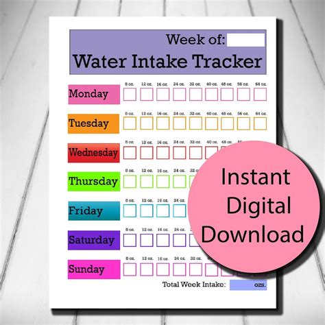 Printable Water Intake Tracker With Number of Ounces, - Etsy