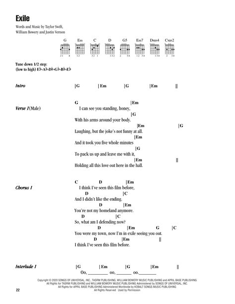 exile (feat. Bon Iver) by Taylor Swift Sheet Music for Guitar Chords ...