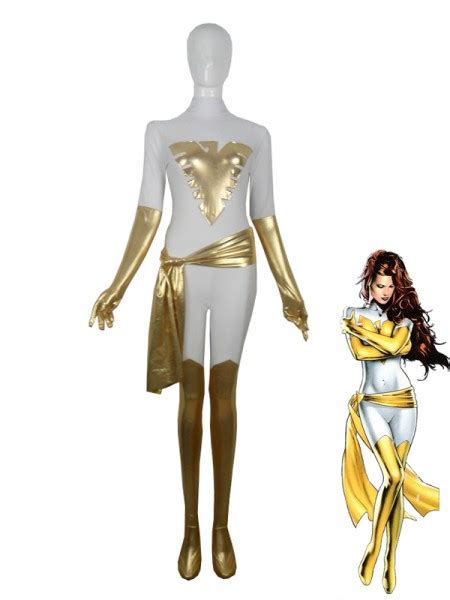 White & Gold X-men Phoenix Superhero Costume