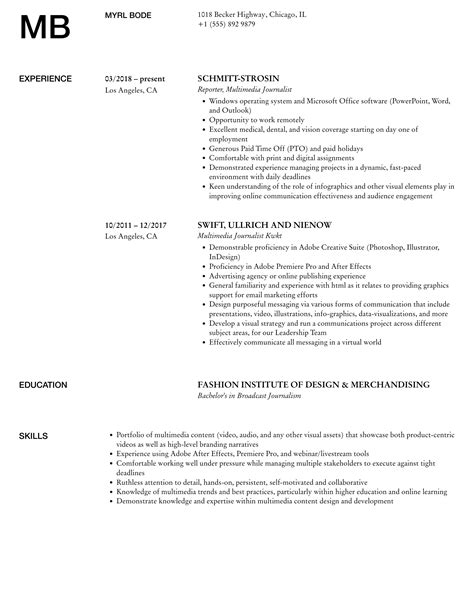 Multimedia Journalist Resume Samples | Velvet Jobs