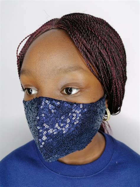 Sequin Face mask - Navy Blue by Tutu African Clothing, Masks