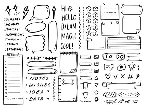 Premium Vector | Big set bullet journal notes to do list drawing doodle collection