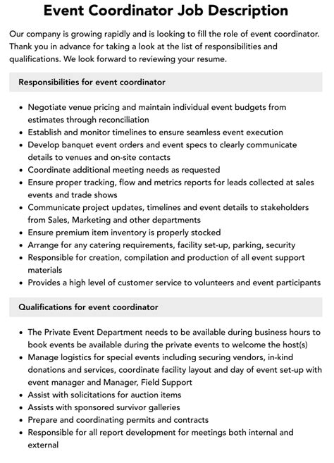 Roles and responsibilities of event coordinator