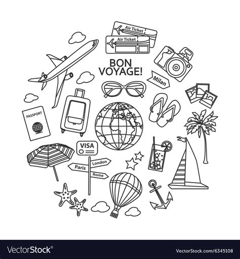 Travel outline icons set Royalty Free Vector Image