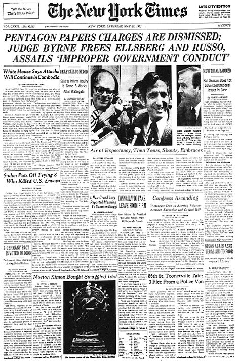 Pentagon Papers Charges Are Dismissed; Judge Byrne Frees Ellsberg and ...