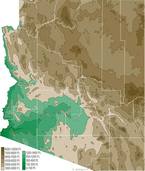 Arizona Physical Map and Arizona Topographic Map