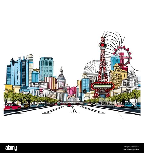 Las Vegas hand-drawn comic illustration. Las Vegas. Vector doodle style cartoon illustration ...