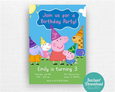 Peppa Pig Birthday Invitation Peppa Pig Invitation Peppa & - Etsy