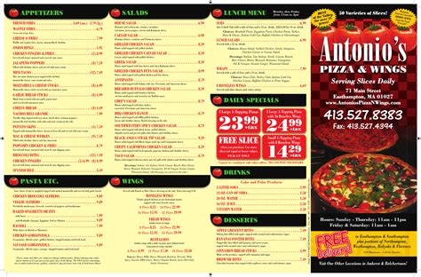 Antonio's Pizza menu in Belchertown, Massachusetts, USA