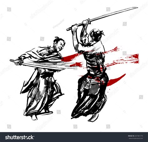 Samurai Duel Two Japanese Fighting Sword Stock Illustration 207381775 | Shutterstock