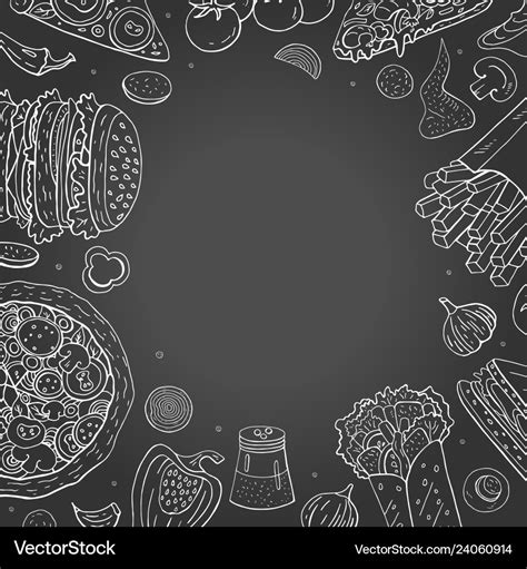 Vintage fast food collection background hand Vector Image