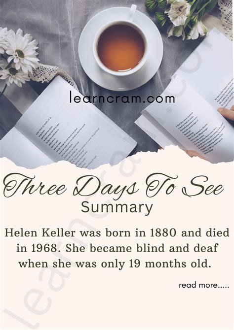 Three Days To See Summary in English and Hindi by Helen Keller – Learn Cram