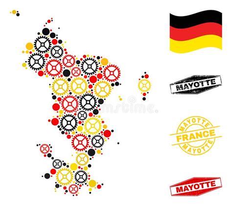 Wheel Composition Mayotte Islands Map in German Flag Colors and Grunge Seals Stock Vector ...