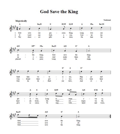 God Save the King: Chords, Lyrics, and Sheet Music for B-Flat Instruments