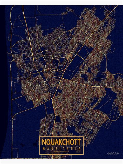 Nouakchott, Mauritania Map - City At Night Poster by deMAP in 2022 ...