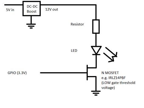 arduino - Basic power: drive 12v LED from 5v Raspberry Pi output — no 12v supply available ...