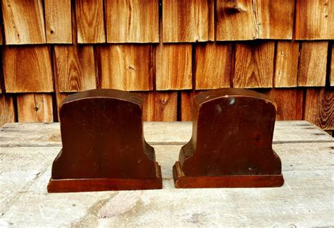 Vintage Wooden Bookends Weighted Bookends Etched Wooden - Etsy