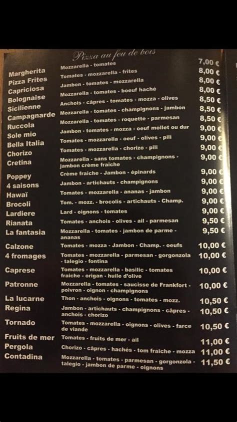 Menu at La Pergola, Charleroi