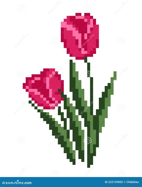 Tulip Pattern. Pixel Tulip Flower Isolated Red Color Stock Vector ...