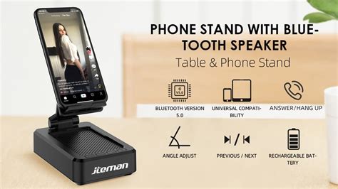 JTEMAN Cell Phone Stand with Wireless Bluetooth Speaker - YouTube