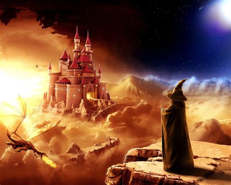 Wizard and dragon digital artwork, fantasy art, wizard, castle, dragon HD wallpaper | Wallpaper ...