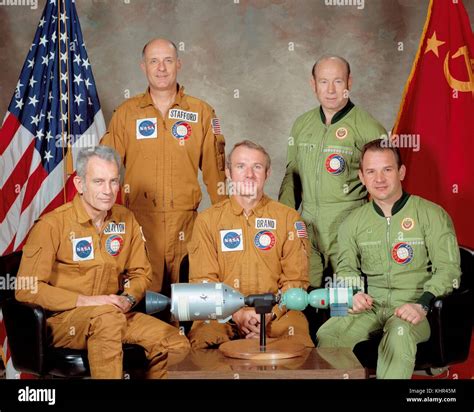 The Apollo-Soyuz crew, from left: American astronauts "Deke" Slayton, Tom Stafford, Vance Brand ...