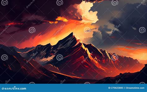 A Stunning Mountain Range at Sunset, with Jagged Peaks Rising Up into a ...