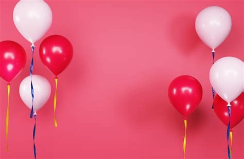 Premium Photo | Red and white balloons on a red background 3d illustration