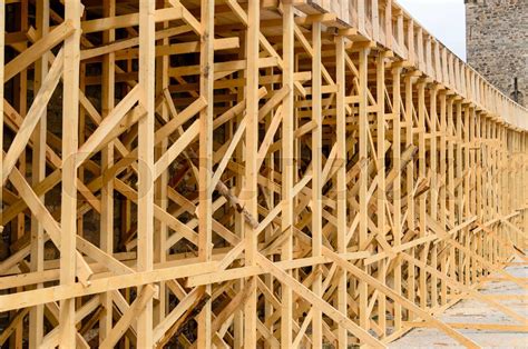 Wooden Scaffolding on Exterior of Building | Stock image | Colourbox