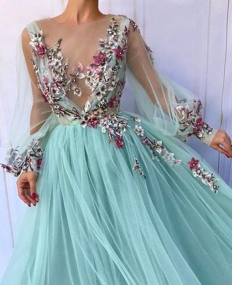 2020 的 Blue tulle floral embroidered puff sleeve prom dress ,tulle evening dress,party dress ...