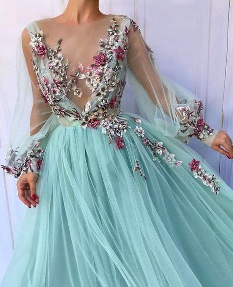 2020 的 Blue tulle floral embroidered puff sleeve prom dress ,tulle ...