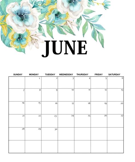 Unique June 2020 Floral Calendar | Monthly calendar template, Free printable calendar templates ...