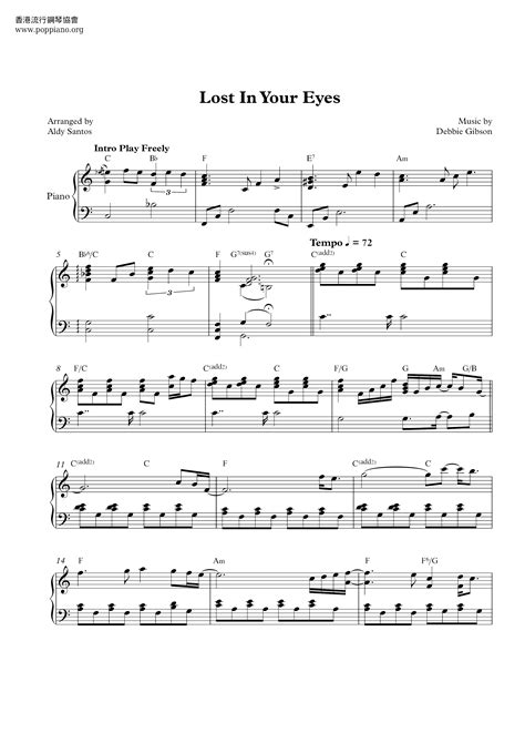 Lost In Your Eyes | Sheet Music | Piano Score Free PDF Download | HK ...