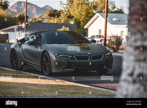 BMW i8 Roadster with matte green wrap Stock Photo - Alamy