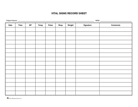 Printable Vital Signs Chart